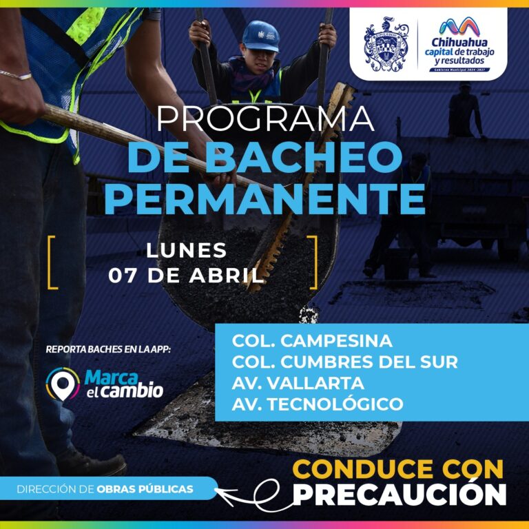 Habrá bacheo hoy lunes en cuatro zonas de la ciudad, toma precauciones Habrá bacheo hoy lunes en cuatro zonas de la ciudad, toma precauciones